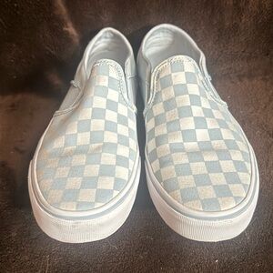 Vans Blue and White Checkered Slip-On Sneakers